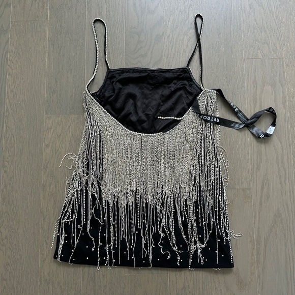 RETROFETE Juliette Embellished Crystal Fringe Black Silver Mini Dress - SMALL - Picture 3 of 14